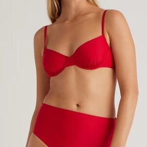 NWT QUINCE Italian Demi Bikini Top Medium Cherry Red 1863